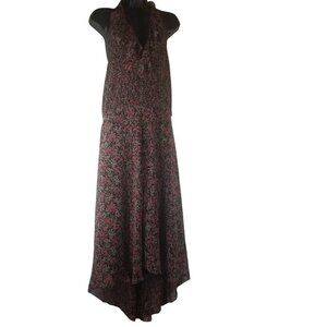 BCBGMaxazria Women's 100% Silk Multi-Colored Halter High-Low Dress Sz12